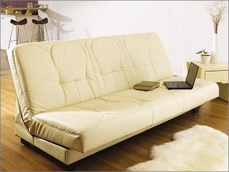 Beige Leather Sofa Cum Bed